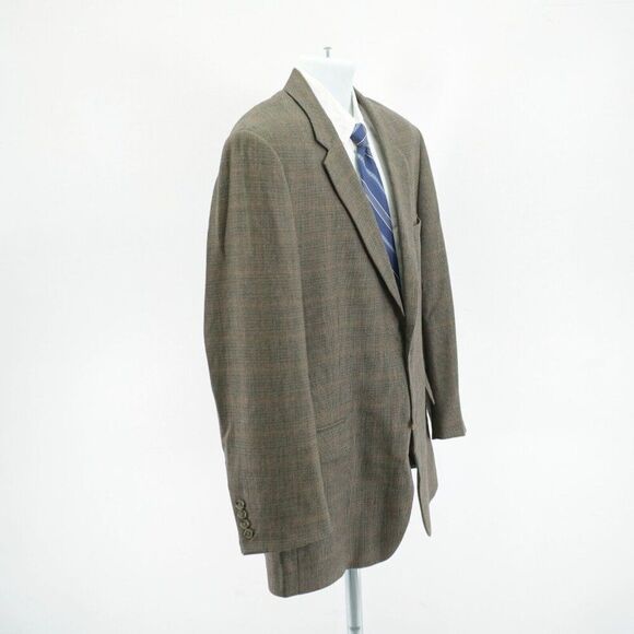 Jos A Bank Wool Sport Coat Green Blue Check W/ Brown Windowpane 44R / Slim 46R - Picture 7 of 12